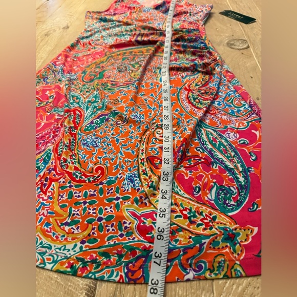 Lauren Ralph Lauren Paisley Ruched Surplice Dress Sleeveless Multicolor M Petite - Picture 13 of 13
